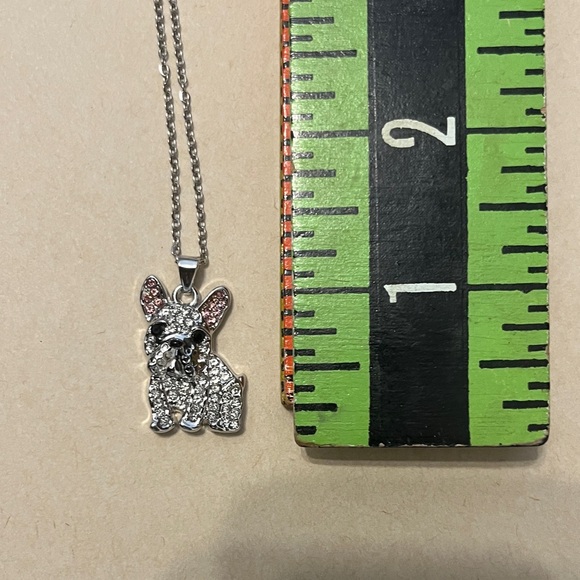 French Bulldog Silver Crystal Pendant Necklace - Pink Ear Accents display case - Picture 7 of 10
